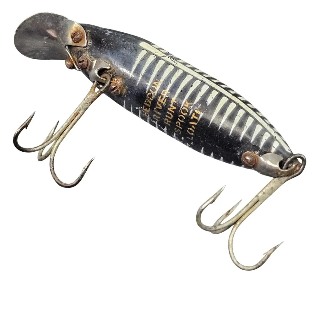 Vintage‎ Fishing Lure Heddon River Runt Spook Floater Black Shore Minnow Tackle